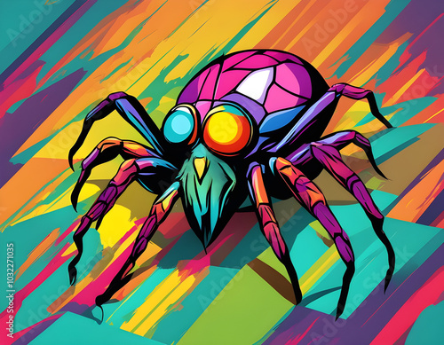 colorful spider head with cool isolated pop art style background photo