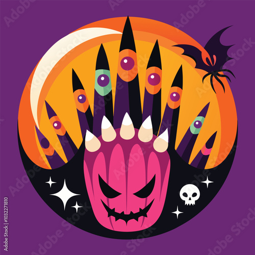 Halloween nail  tattoo art vector painting