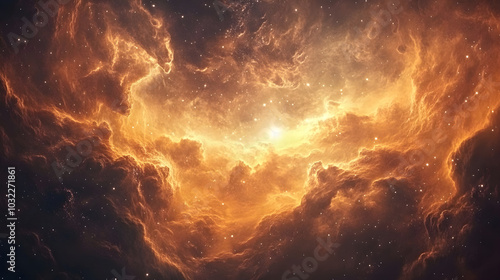 Fototapeta Naklejka Na Ścianę i Meble -  A breathtaking cosmic landscape filled with swirling nebula clouds and glowing distant stars illuminating the vastness of space