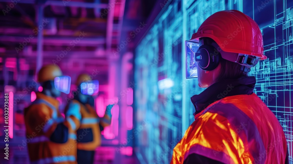 Innovative Technologies in Industrial Settings Engineers Collaborating with Digital Interfaces for Enhanced Workflow Innovative Technologies in Industrial Settings Engineers Collaborating with Digital Interfaces for Enhanced Workflow