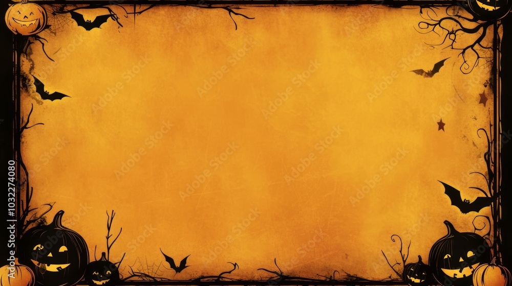 A Halloween-themed border featuring pumpkins, bats, and a textured orange background. A Halloween-themed border featuring pumpkins, bats, and a textured orange background.