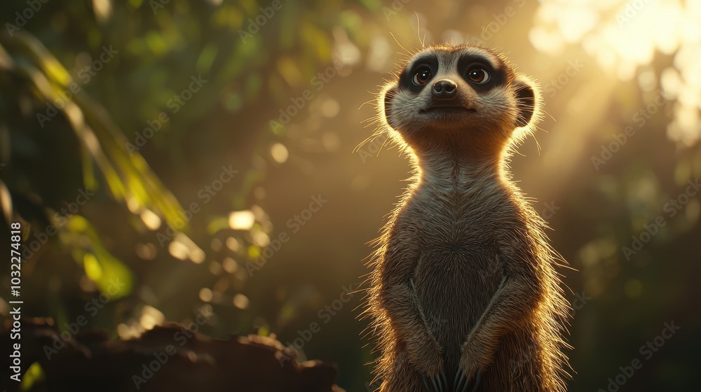 Fototapeta premium Curious Meerkat Standing Alert in Natural Habitat