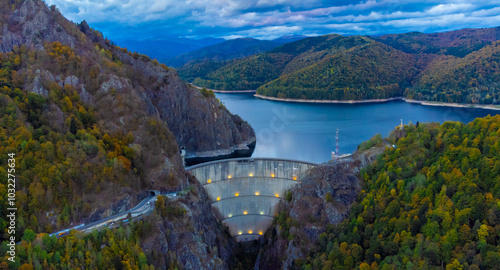 Vidraru dam in Arges county - Romania seen in the evening