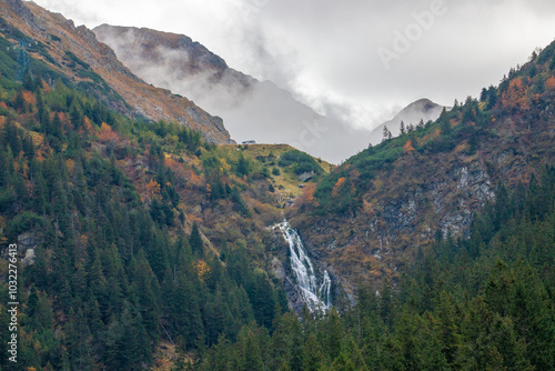 Landscape with the Balea waterfall in the Fagaras mountains - Romania photo