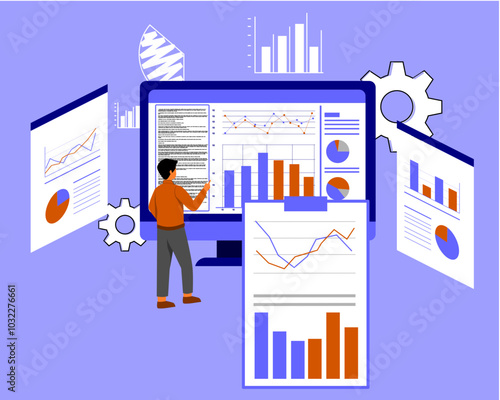 Data analysis. illustration of big data analysis. flat style vector.