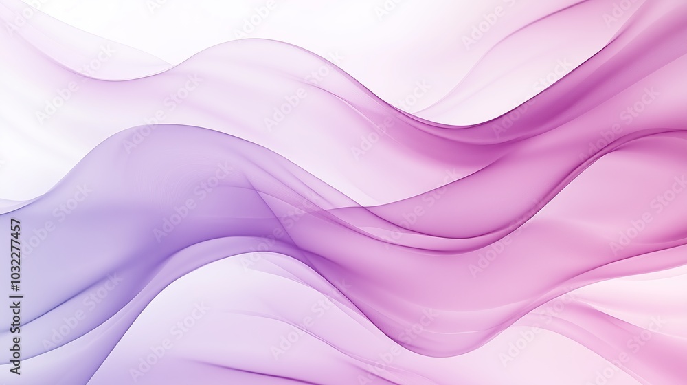 Obraz premium Abstract waves background, pastel colors transitioning from light pink to soft lavender, smooth flowing lines creating depth and movement, minimalist and modern design, ample copy space at the top 
