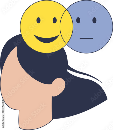 Illustration of overlapping faces: one smiling, one thoughtful, symbolizing dual emotions.
