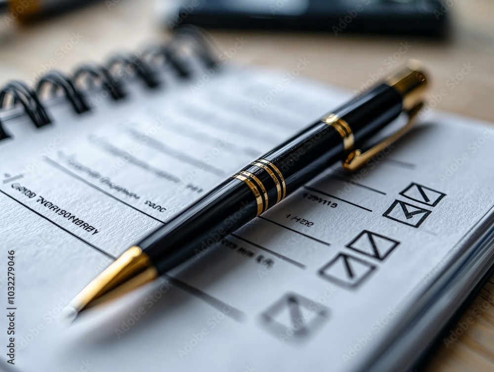 A close-up image of a checklist with all checkboxes filled, a pen resting beside the paper, creating a visual of precision and goal achievement A close-up image of a checklist with all checkboxes filled, a pen resting beside the paper, creating a visual of precision and goal achievement