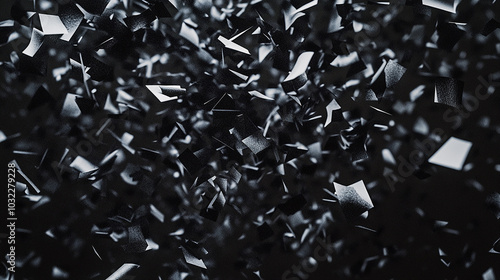 Mysterious black confetti falling, eerie and dramatic