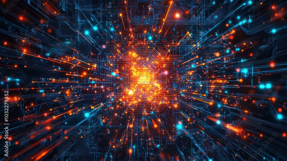 Fototapeta premium Vibrant Digital Circuit Technology Wallpaper