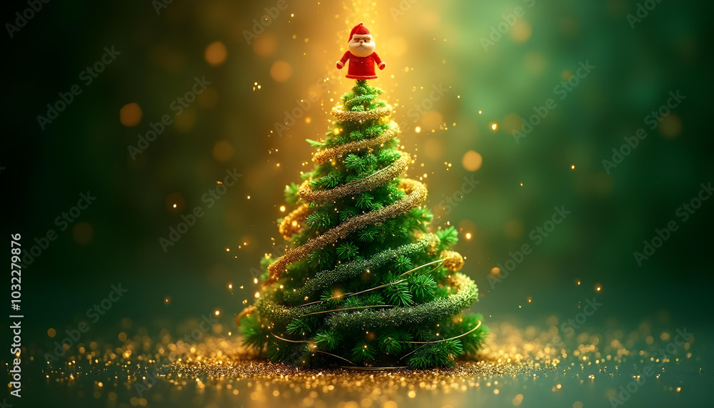 festive Christmas tree adorned with sparkling lights and cheerful Santa figure on top creates joyful holiday atmosphere. warm glow and vibrant colors evoke sense of celebration and cheer festive Christmas tree adorned with sparkling lights and cheerful Santa figure on top creates joyful holiday atmosphere. warm glow and vibrant colors evoke sense of celebration and cheer