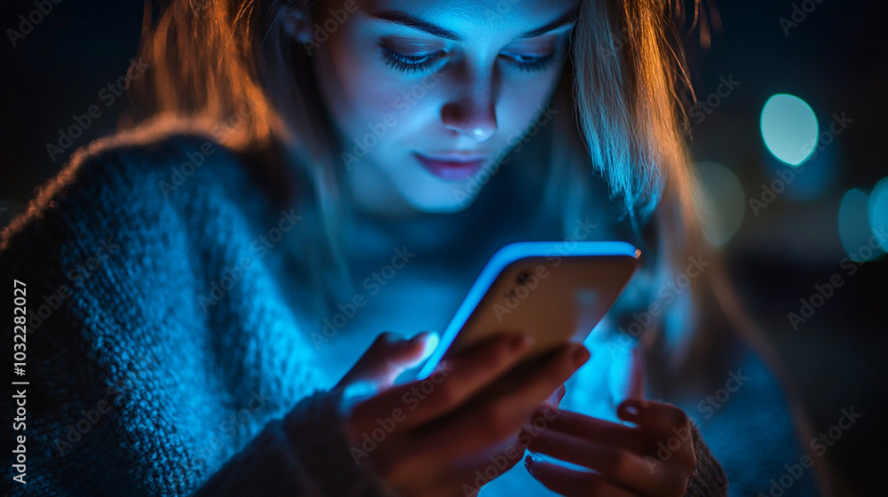 Person using a smartphone at night dark and moody Person using a smartphone at night dark and moody