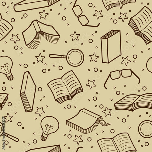 Book doodle elements seamless pattern background