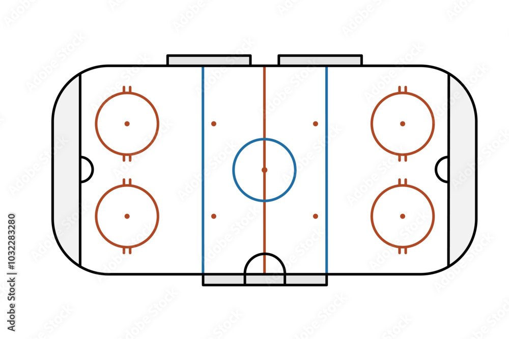 Ταπετσαρία Ice Hockey Rink standard dimensions With Line Color, Coach table for tactic pres