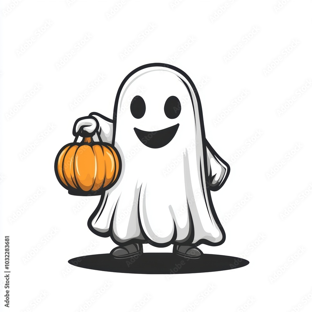 Obraz premium Cute ghost and pumpkin. Halloween decoration element.