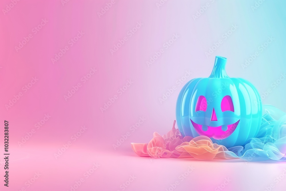Halloween Pumpkin on a Pastel Background Enveloped in a Glowing Swirl of Abstract Color Halloween Pumpkin on a Pastel Background Enveloped in a Glowing Swirl of Abstract Color