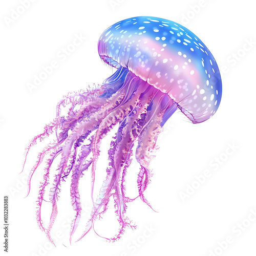 A vibrant jellyfish illustration with delicate tentacles, showcasing its stunning colors in a graceful underwater setting.