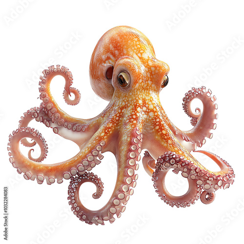 Colorful octopus with detailed tentacles, showcasing its unique form in a vibrant underwater scene.