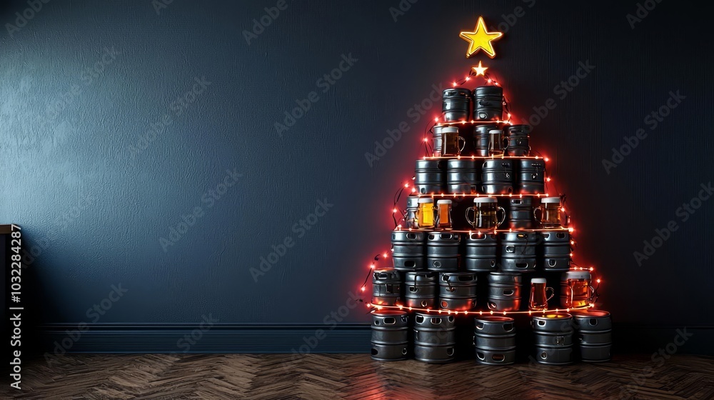 Creative Christmas tree made from barrels.