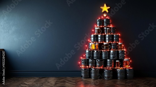 Obraz na płótnie Creative Christmas tree made from barrels. w salonie