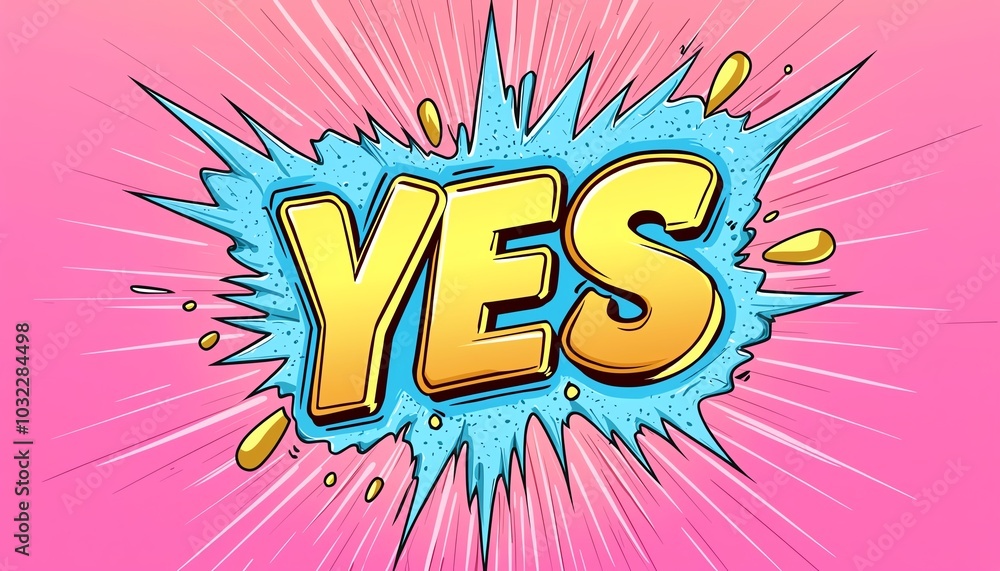 Vibrant 'YES!' graphic with explosive background, perfect for energetic and positive messaging. Vibrant 'YES!' graphic with explosive background, perfect for energetic and positive messaging.