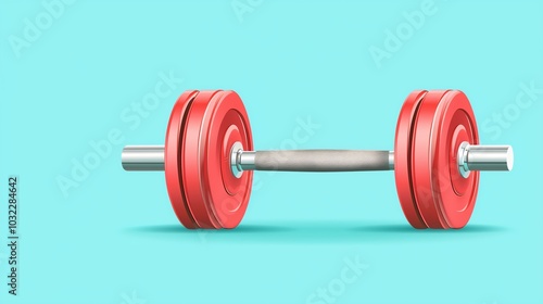 Weightlifting equipment featuring a bright red barbell on a vibrant turquoise background.