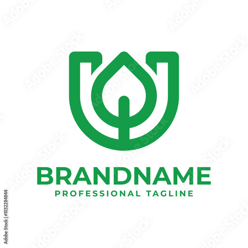Letter U Leaf Logo, symbolizing growth, sustainability, and nature