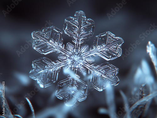 A delicate crystal snowflak...