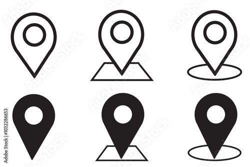 Location marker sign symbol collection. Set of Address place icon symbol. Navigation pin icon vector in black circle. Map Marker Icons. Location icon collection. Vector Illustration.