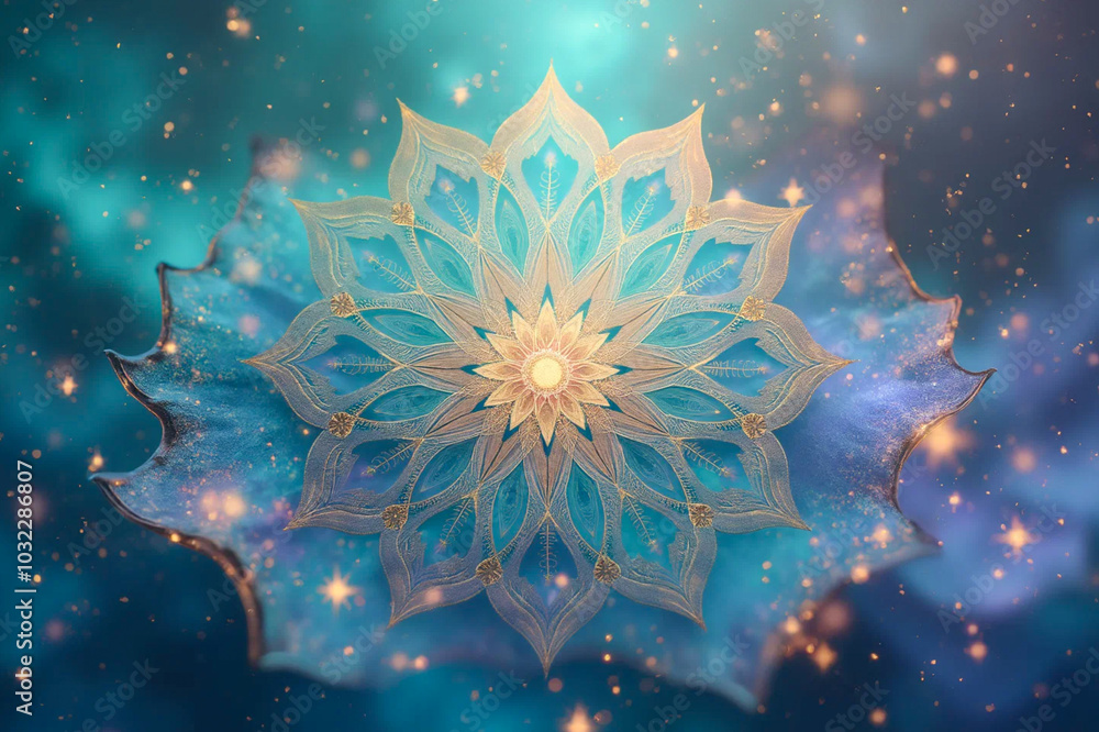 Fototapeta premium Beautiful pastel multi color shiny spiritual Mandala Background - Ai generated 