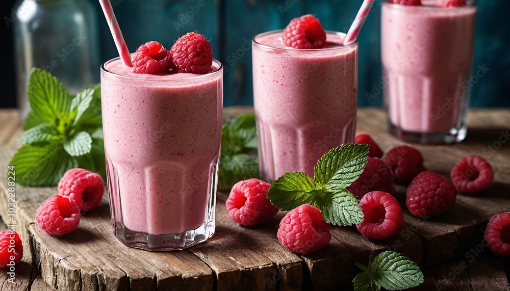 Refreshing Raspberry Smoothie With Mint Leaves Refreshing Raspberry Smoothie With Mint Leaves