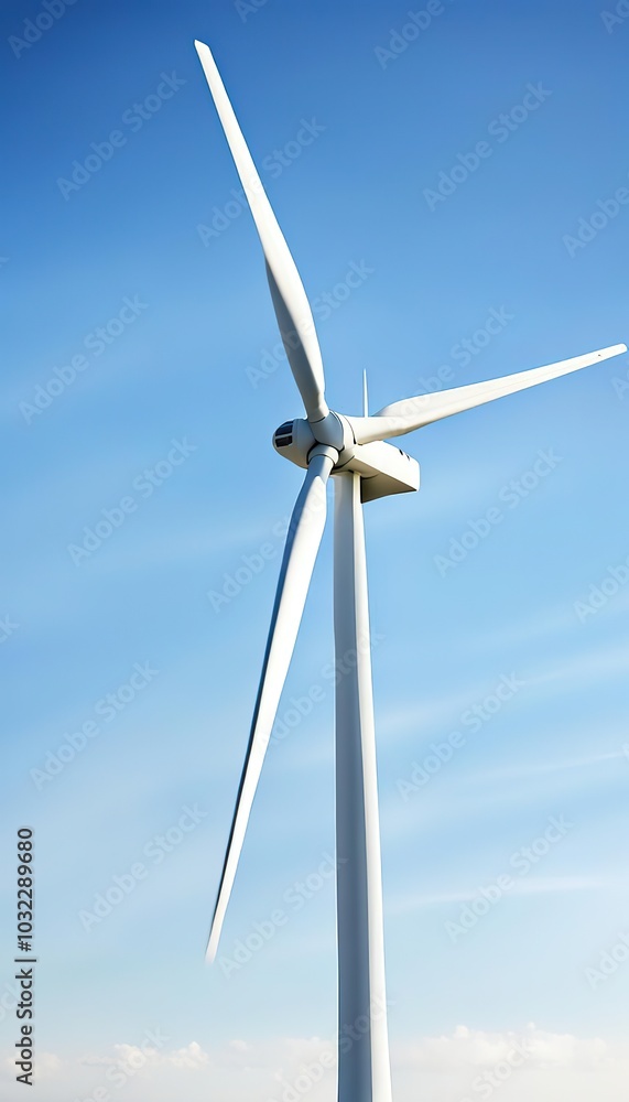 Close up of a wind generator seen from below with sky in the background. Close up of a wind generator seen from below with sky in the background.