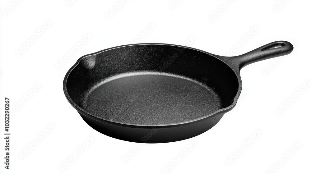 A cast iron skillet illustration, cooking utensil, detailed 3D render, dark tones, isolated on white background A cast iron skillet illustration, cooking utensil, detailed 3D render, dark tones, isolated on white background