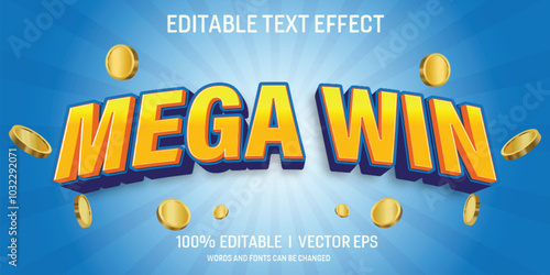 editable MEGA WIN vector text effect with modern style design