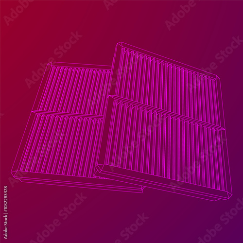 Car engine air filter. Auto spare part. Car care service maintenance. Wireframe low poly mesh vector illustration.