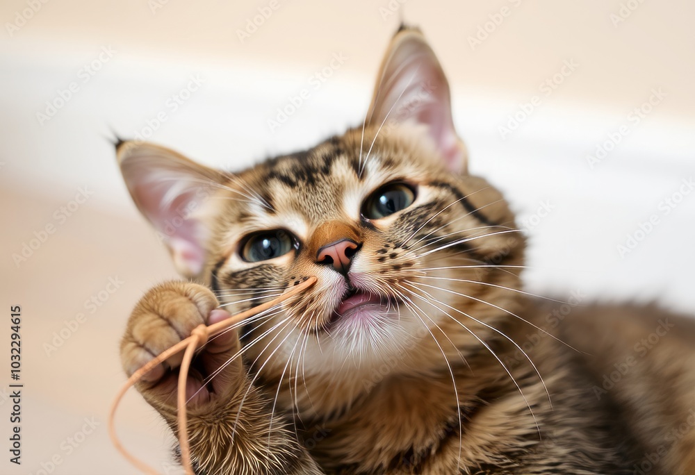 Naklejka premium A cat playing with a silly string