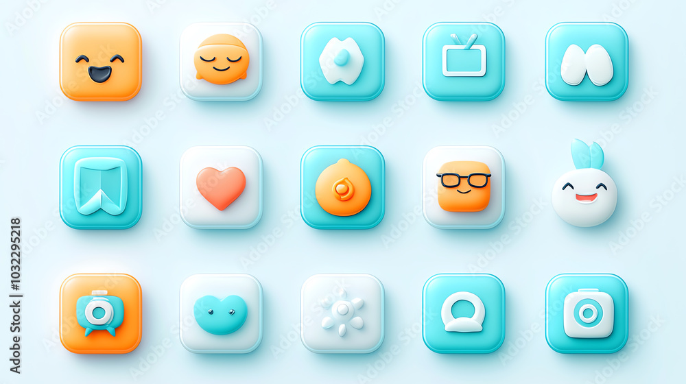 Emoji icon set with bold symbols, dynamic visual explosion, playful design, 3D illustration Emoji icon set with bold symbols, dynamic visual explosion, playful design, 3D illustration