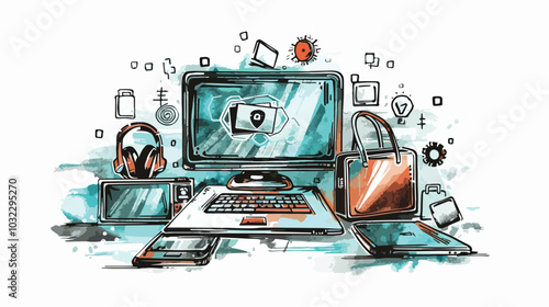 Internet Security Concept Mixed Media Handdrawn Vector Illustration