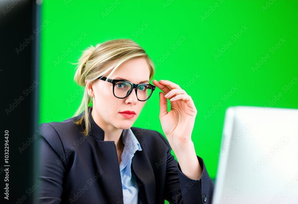 Close up of a woman in smart casual attire adjusting her glasses Close up of a woman in smart casual attire adjusting her glasses