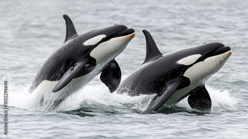 Captivating Display of Two Killer Whales in Motion