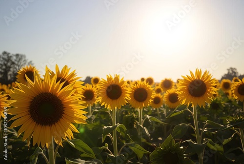 Field of Sunflowers Facing the Sun