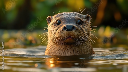 Curious Otter Peeking from Riverbank - Wildlife Photography photo