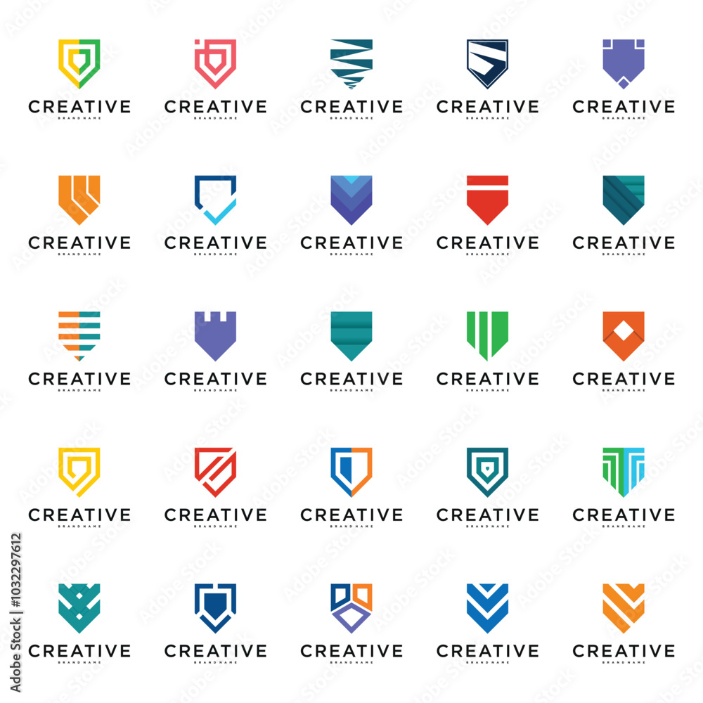 Set of colorful creative shield logo designs. Premium Vector