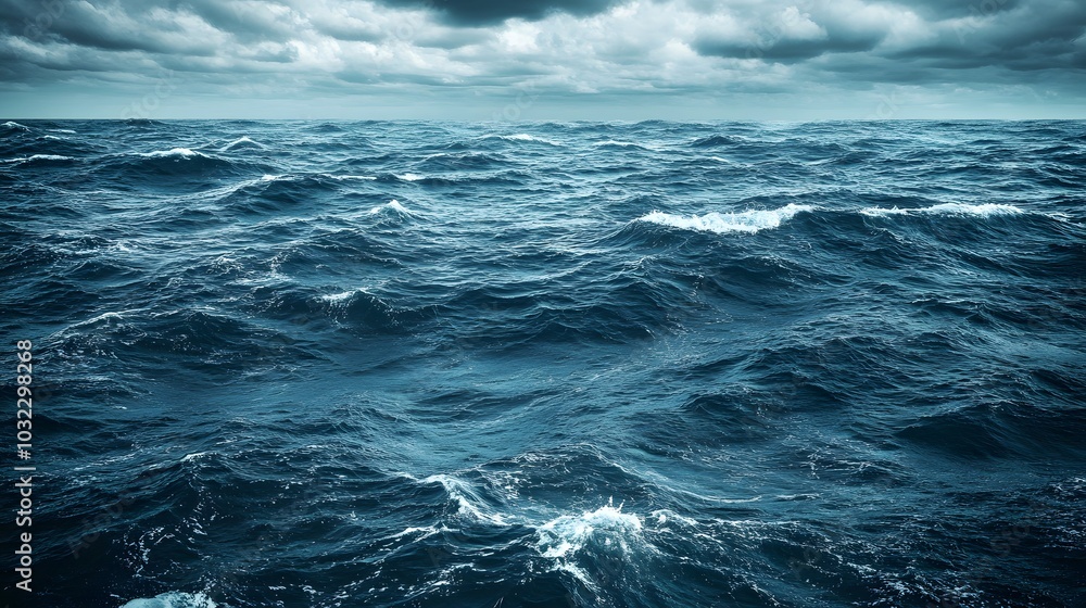 Dramatic Stormy Seascape with Crashing Waves and Moody Cloudy Sky Dramatic Stormy Seascape with Crashing Waves and Moody Cloudy Sky