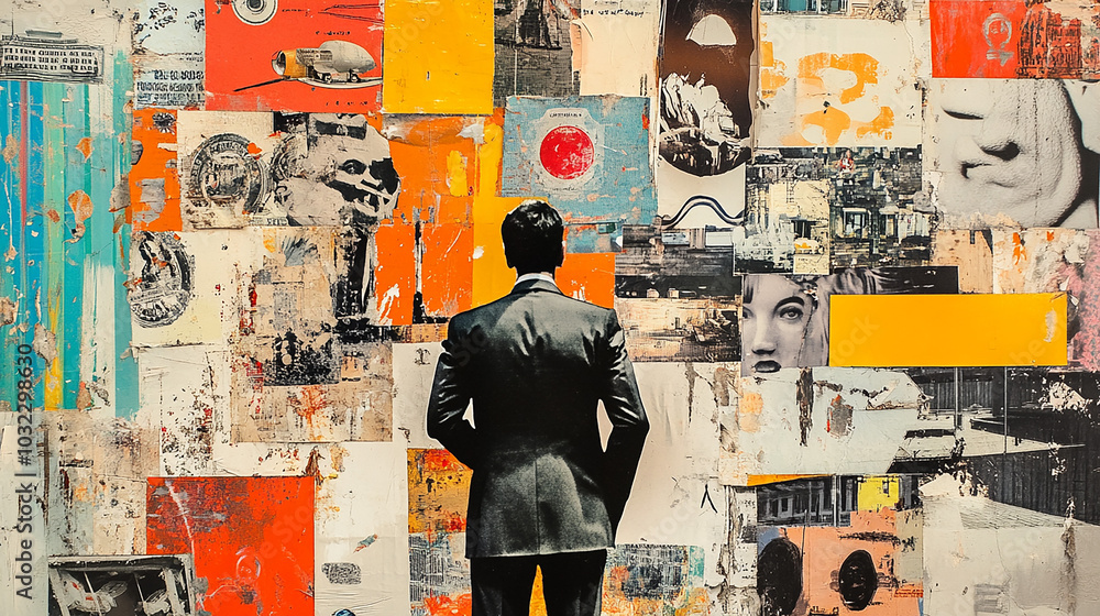 Fototapeta premium Business process. Contemporary art collage made of shots of young men, managers working hardly isolated over grey background, Concept of art, finance, career, co-workers, team. Vector illustration