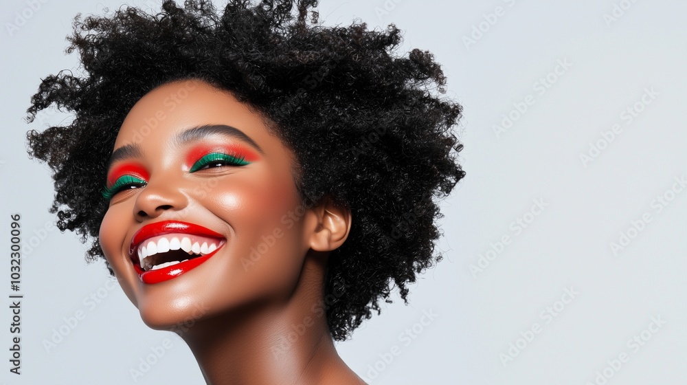 A beautiful Black woman with vibrant red lipstick and green eyeshadow A beautiful Black woman with vibrant red lipstick and green eyeshadow