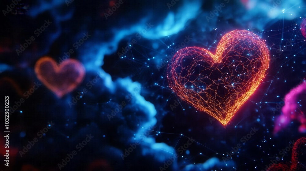 Colorful hearts in a cosmic background Colorful hearts in a cosmic background