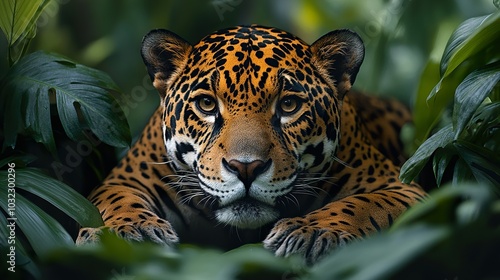 Fierce Jaguar Resting in the Dense Jungle