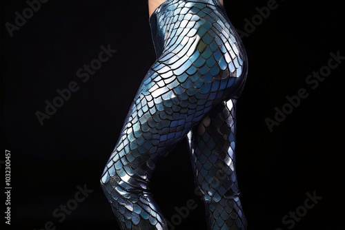 fish scale patterned leggingsfeatures shimmering fabric and scal photo