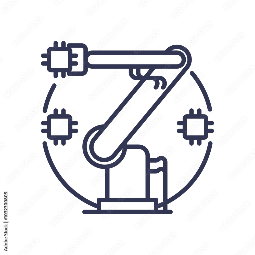 Robotic arm with microchips symbolizes industrial automation and technological advancement. Robotic arm with microchips symbolizes industrial automation and technological advancement.
